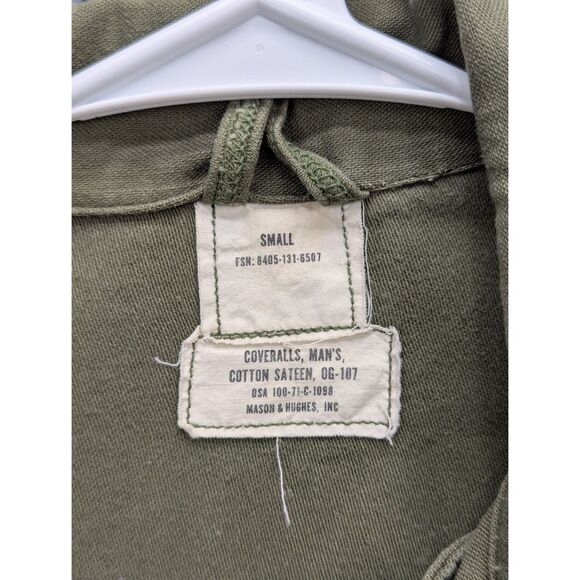 VTG US Military Cotton Sateen Coveralls Mens S Distressed Paint Splatter Green - Picture 14 of 14